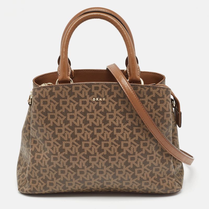 Dkny Brown Coated Canvas And Leather Satchels